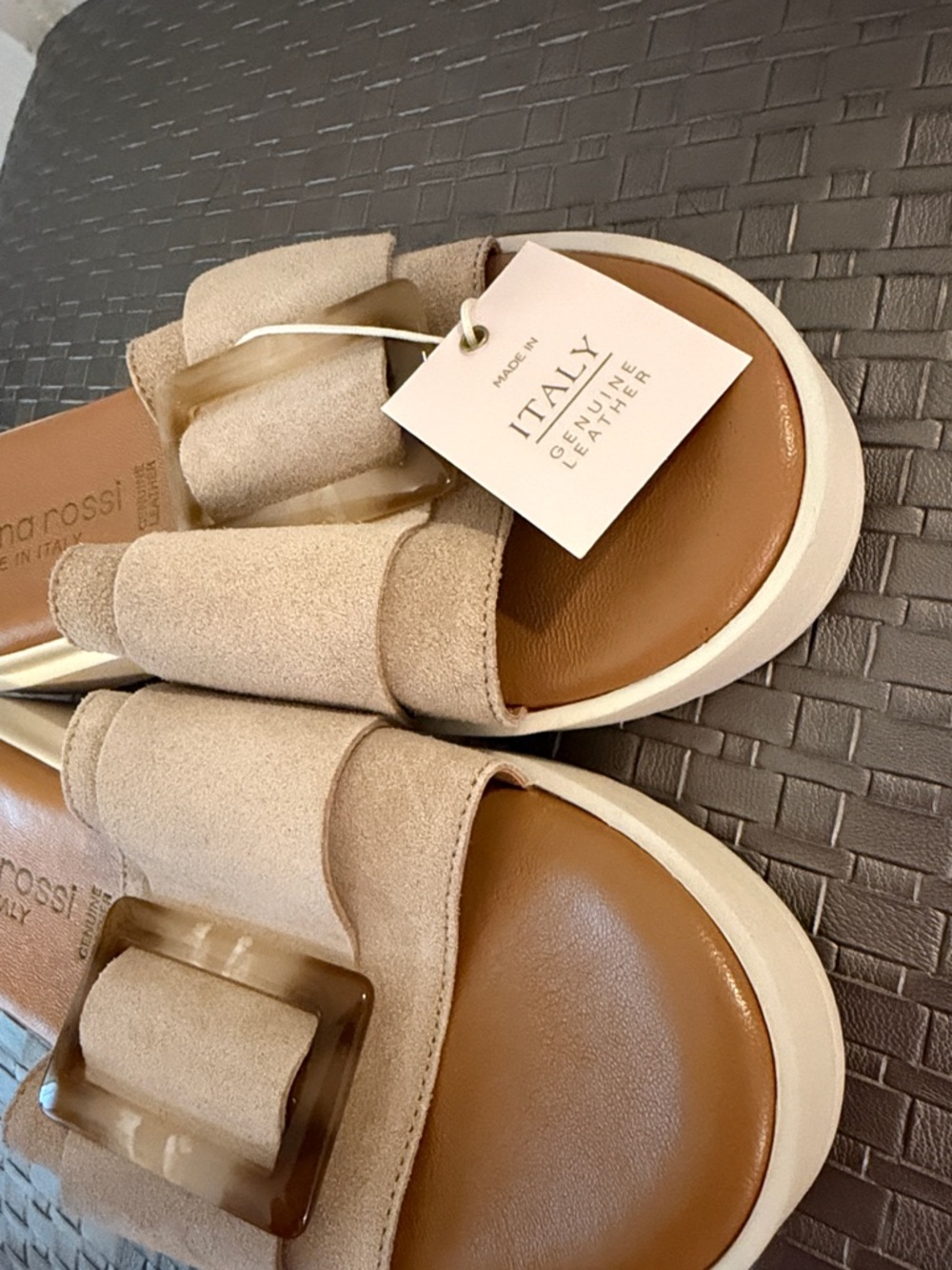 Leather Neutral Suede Platform Slide Mules - Picture 4 of 4